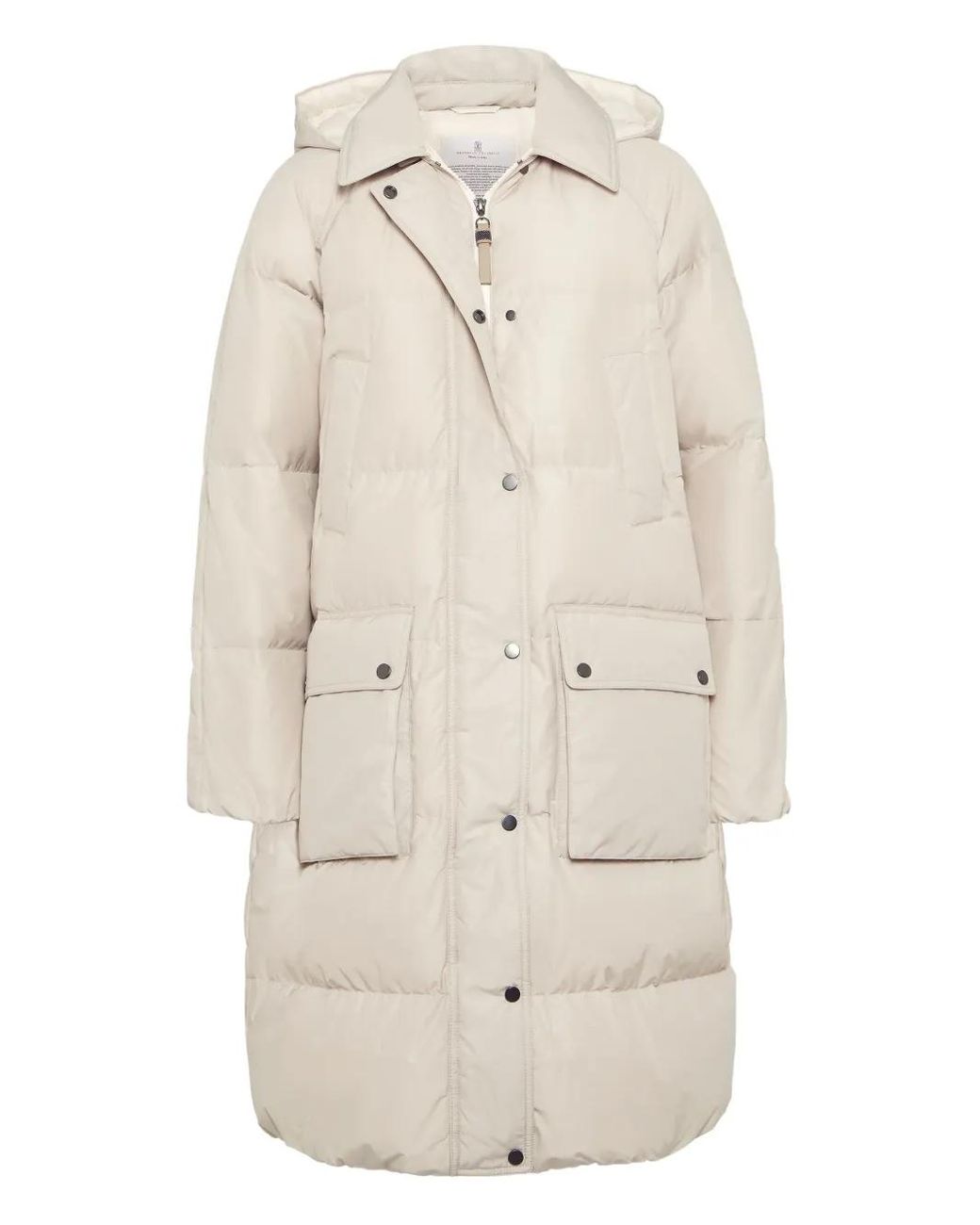 Brunello Cucinelli Natural Hooded Quilted Coat