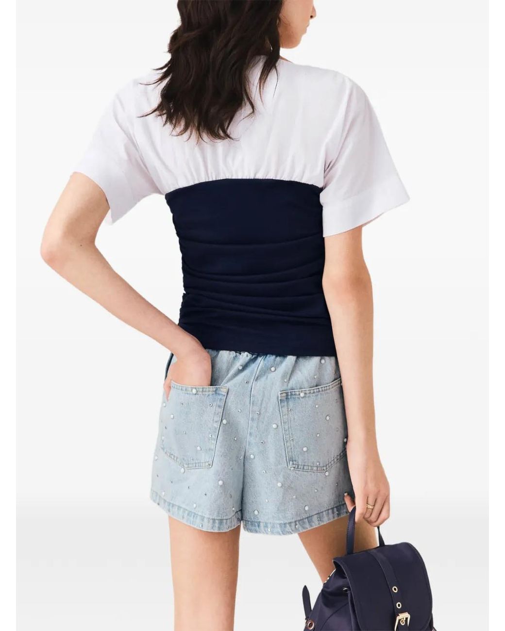 Maje Blue Pleated Jersey Top