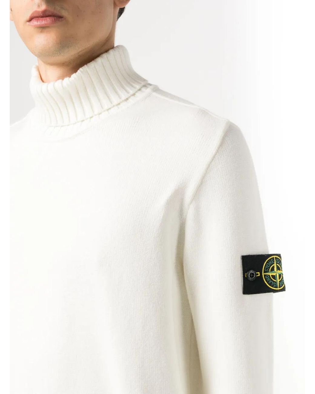 Stone Island White Wool Turtleneck Jumper for men