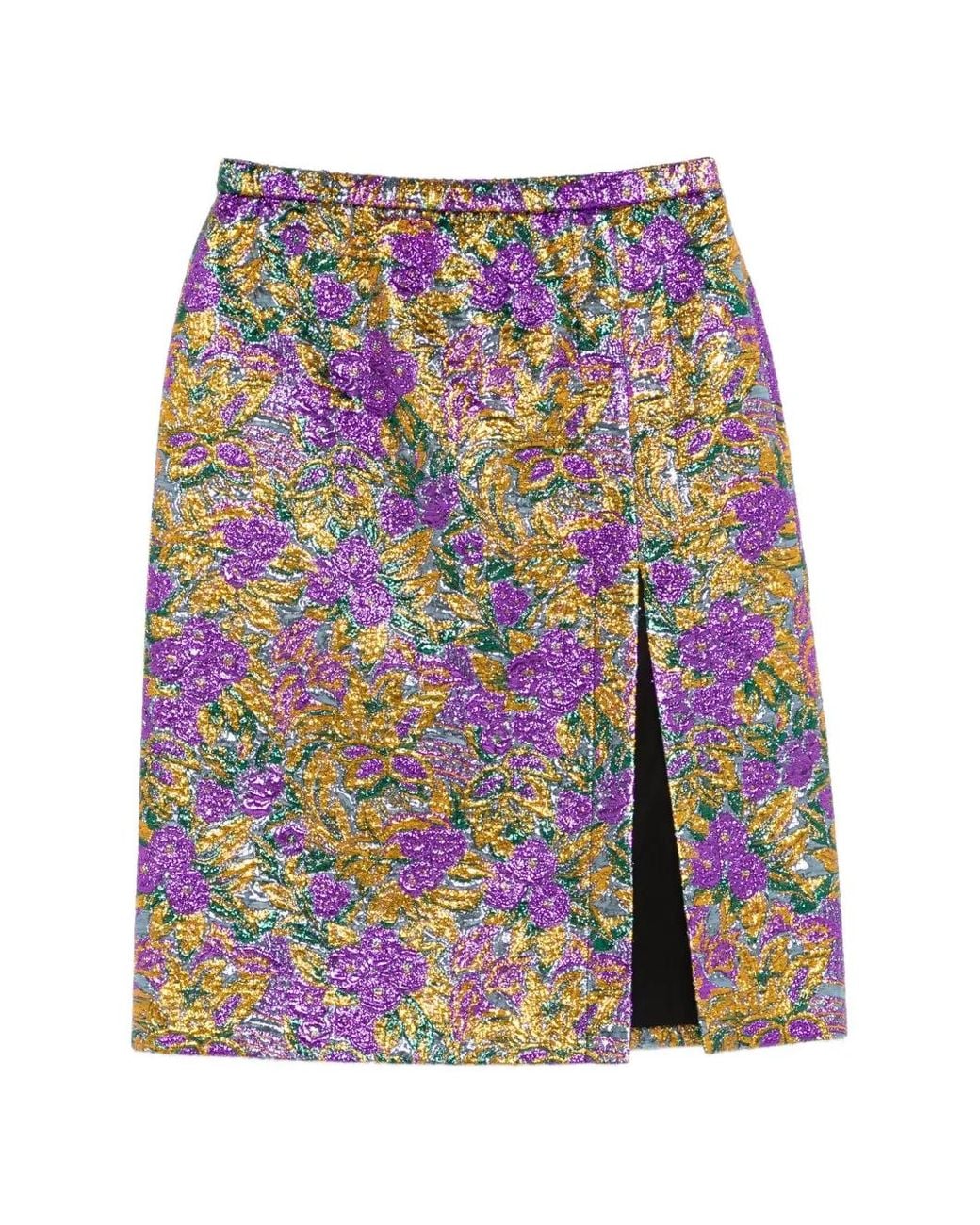 N°21 Purple Floral-Print Front-Slit Skirt