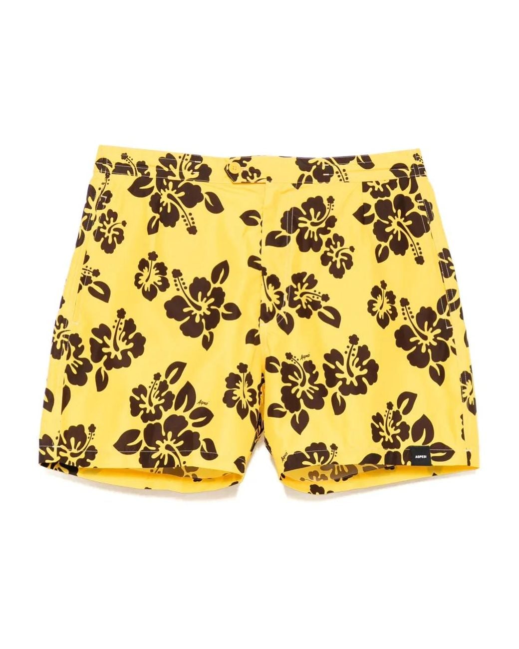 Aspesi Yellow Hibiscus-Print Swim Shorts for men