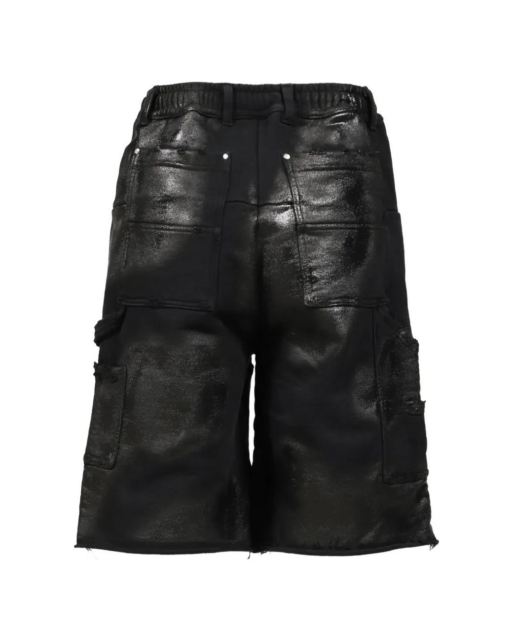 FILTH Black Waxed-Finish Frayed-Edge Shorts for men