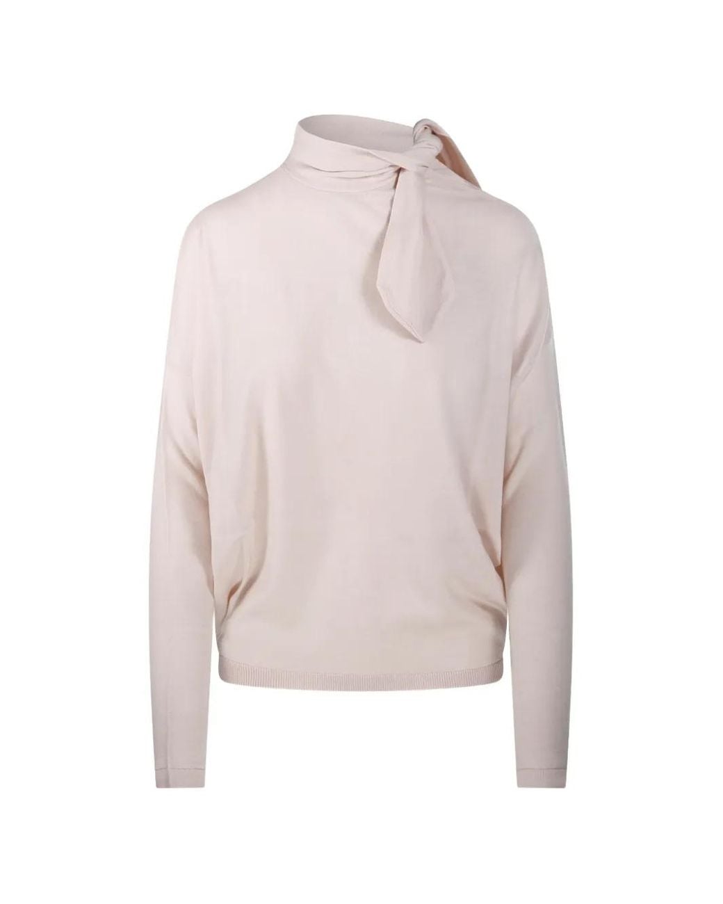 Nude Pink Tie-Neck Batwing-Sleeve Sweater