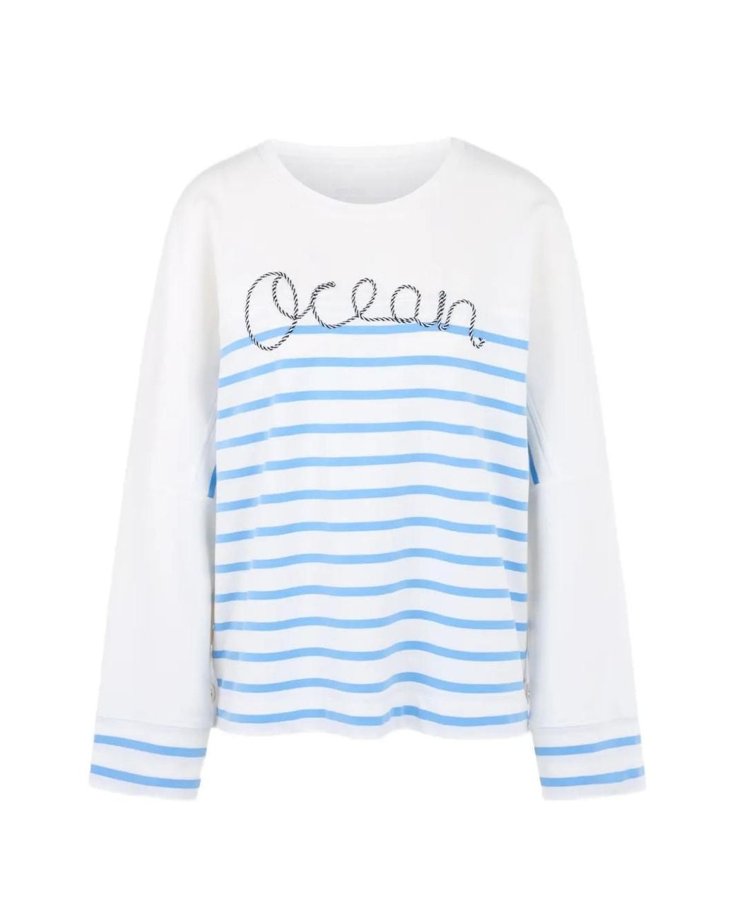 Marc Cain Blue Striped Cotton Sweatshirt