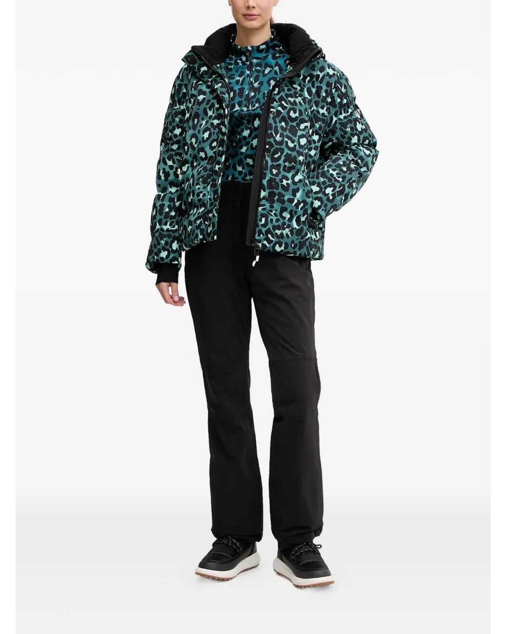 EA7 Green Hooded Leopard-Print Jacket
