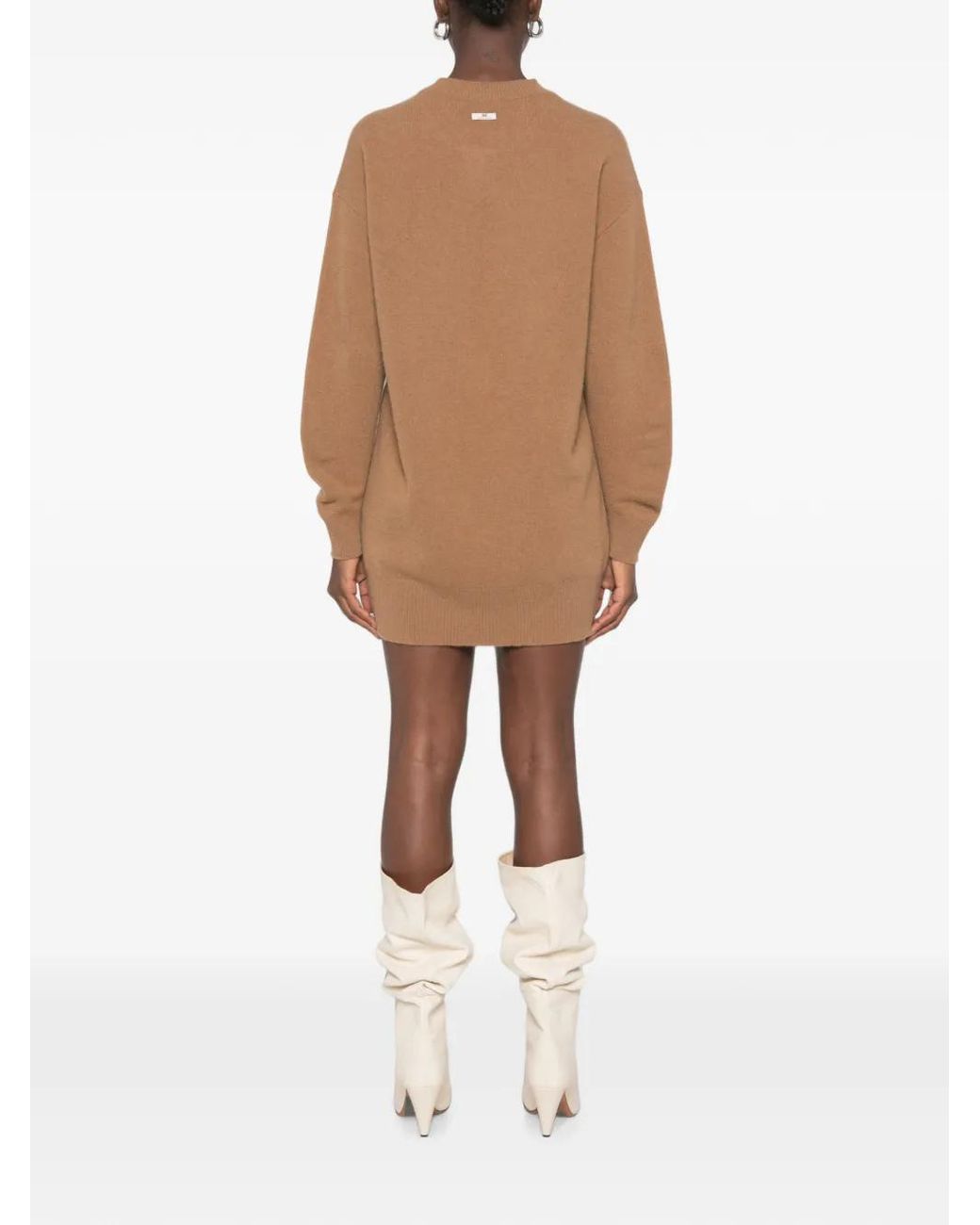 Elisabetta Franchi Brown Knitted Crew Neck Mini Dress