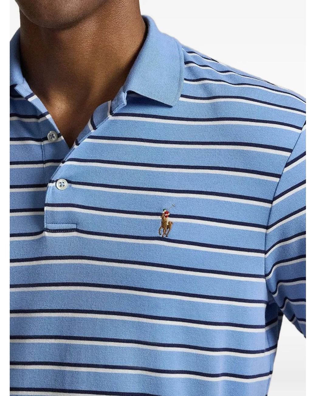 Polo Ralph Lauren Blue Striped Logo Polo Shirt for men