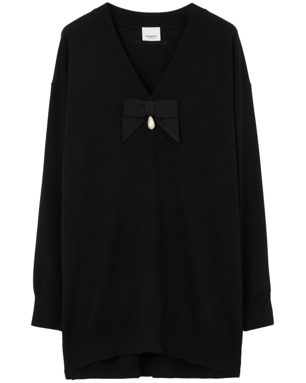 Burberry Bow detailing V neck Wool Jumper in Black Lyst