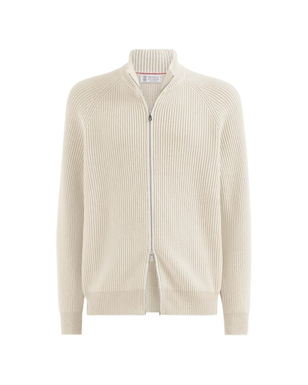 Brunello Cucinelli White Cashmere Vanisé Cardigan for men