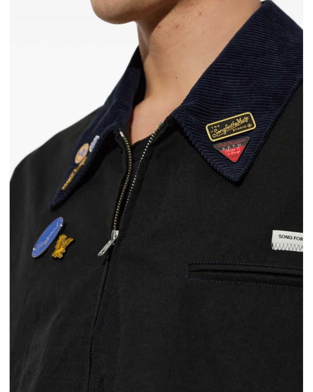 Song For The Mute Black Pin-Embellished Corduroy-Collar Jacket for men