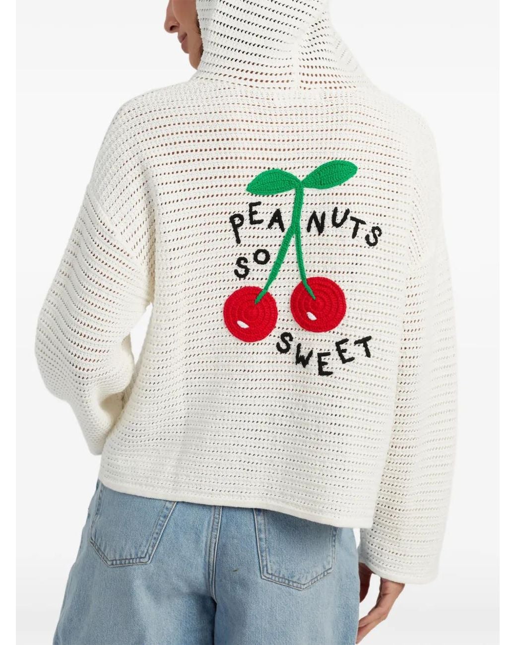 Chinti & Parker White Snoopy Crochet Cotton Hoodie Sweater