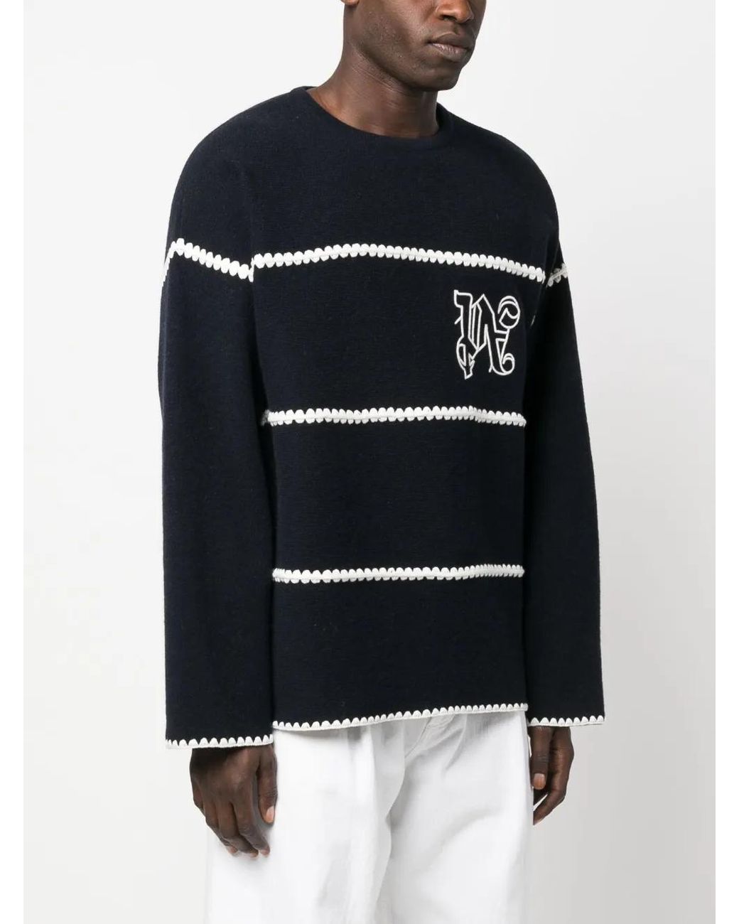 Palm Angels Blue Monogram Wool Sweater for men