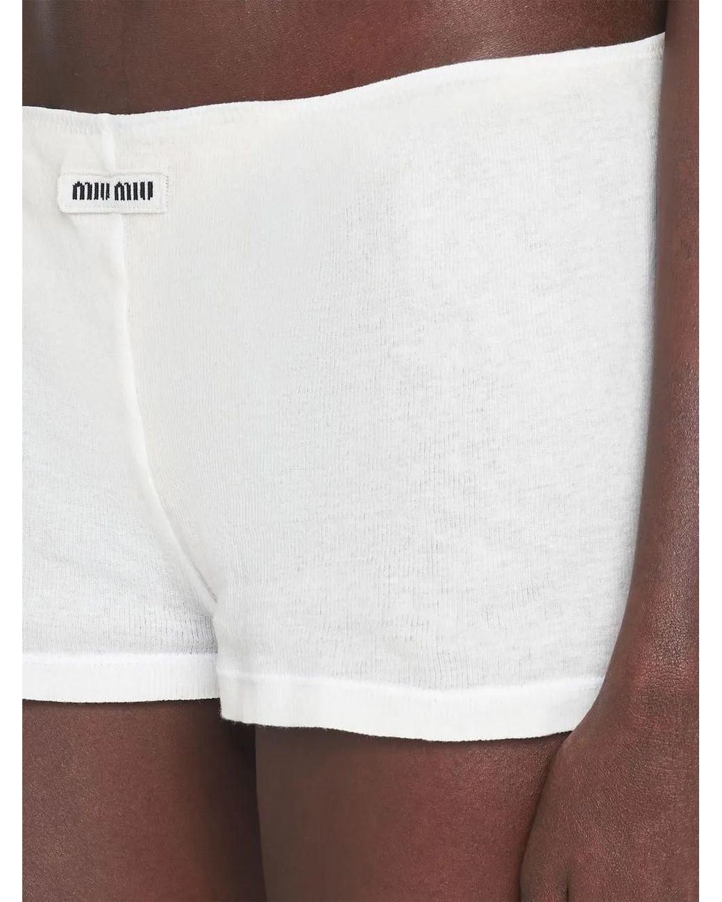 Miu Miu White Ribbed Knit Boxer Shorts