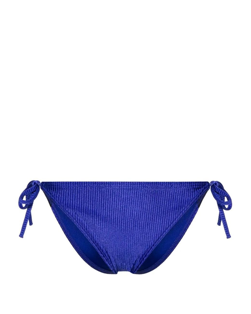 Calvin Klein Blue Logo-Tape Ribbed Bikini Bottoms