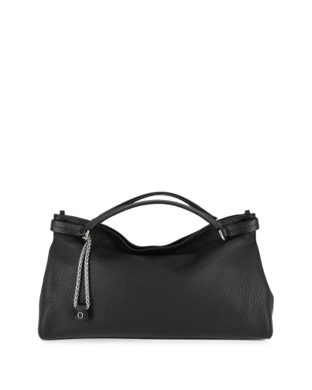 Orciani Black Midi Virgo Soft Grained Leather Tote Bag