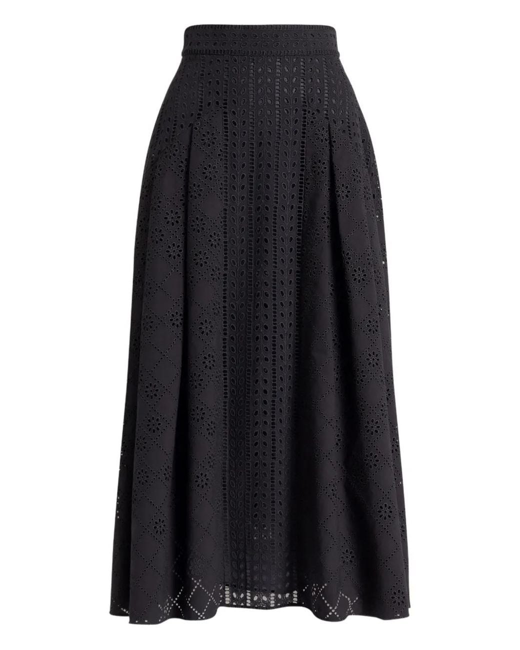 Alberta Ferretti Black Eyelet Midi Skirt