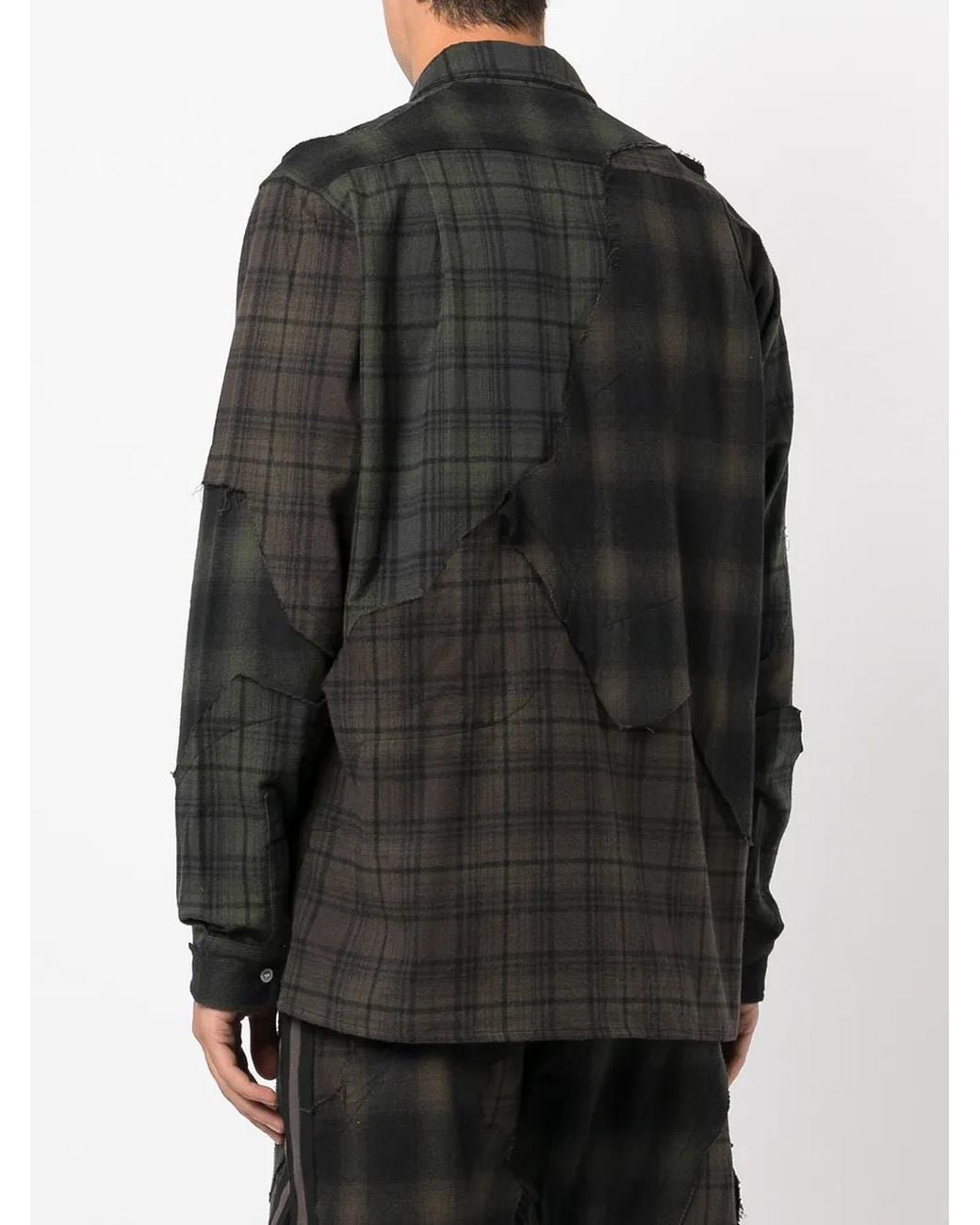 Mostly Heard Rarely Seen Black Plaid-Check Patchwork Shirt for men
