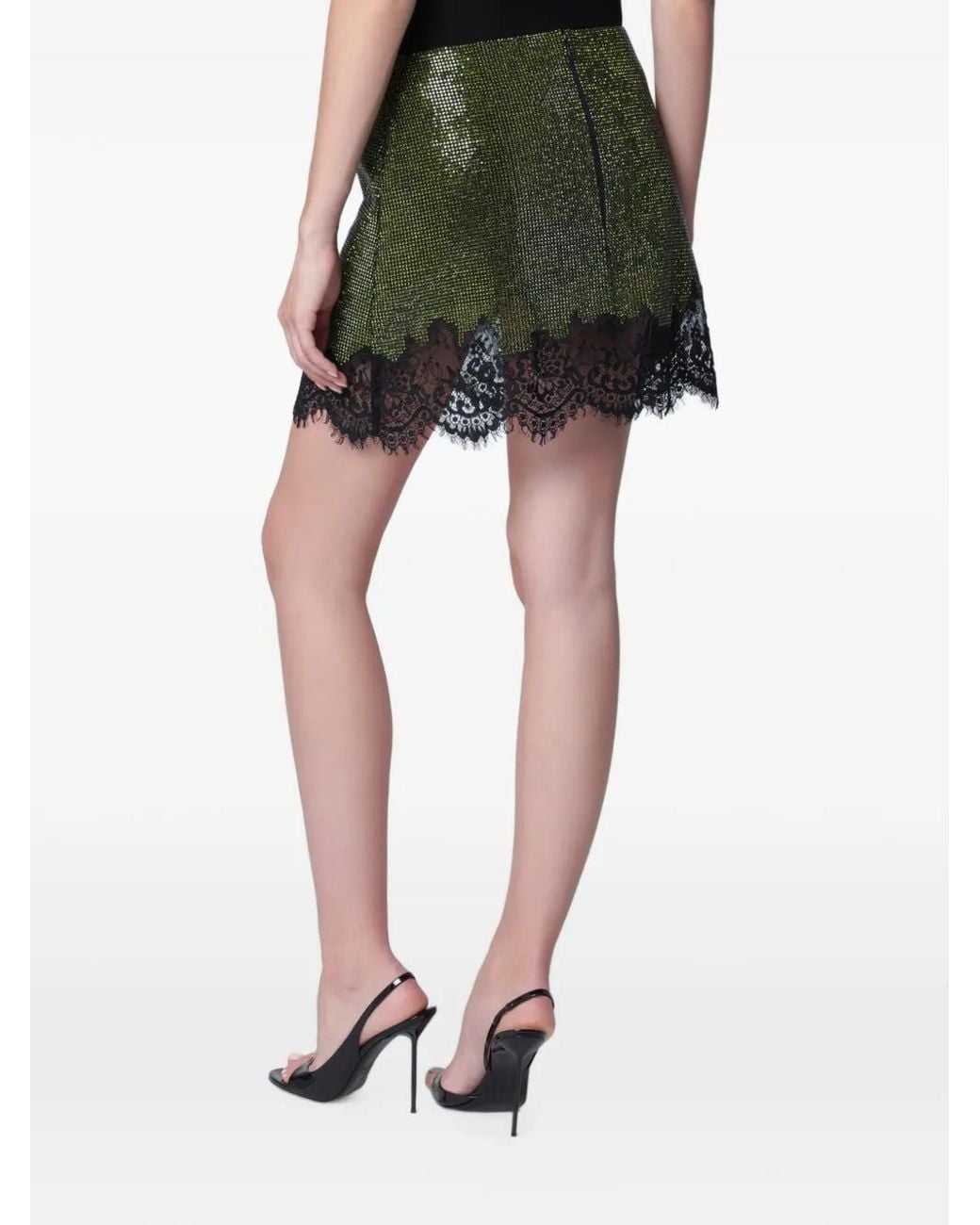 Self-Portrait Green Crystal Chainmail Mini Skirt