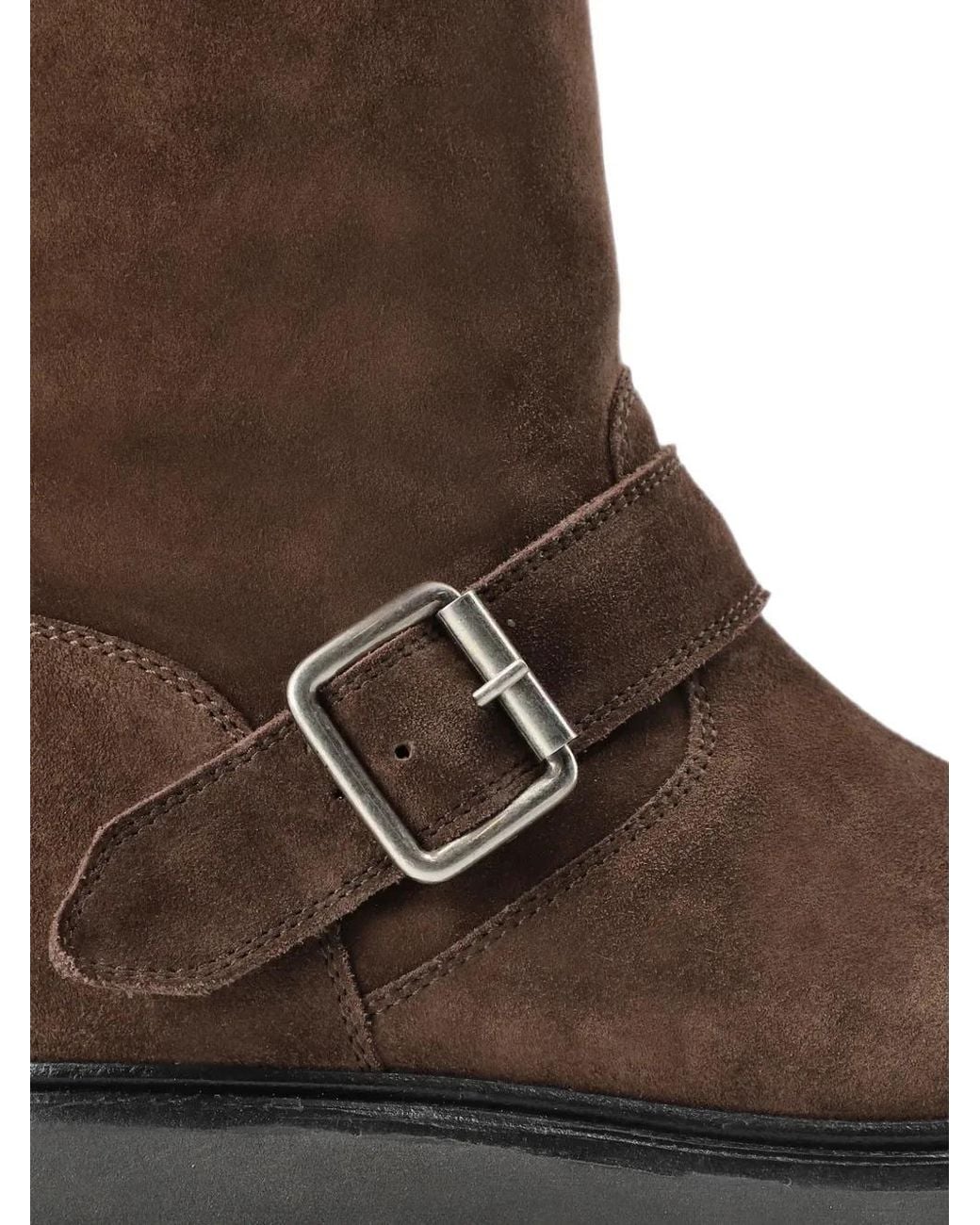 COPENHAGEN Brown Chunky Biker Buckle-Strap Chunky-Sole Boots