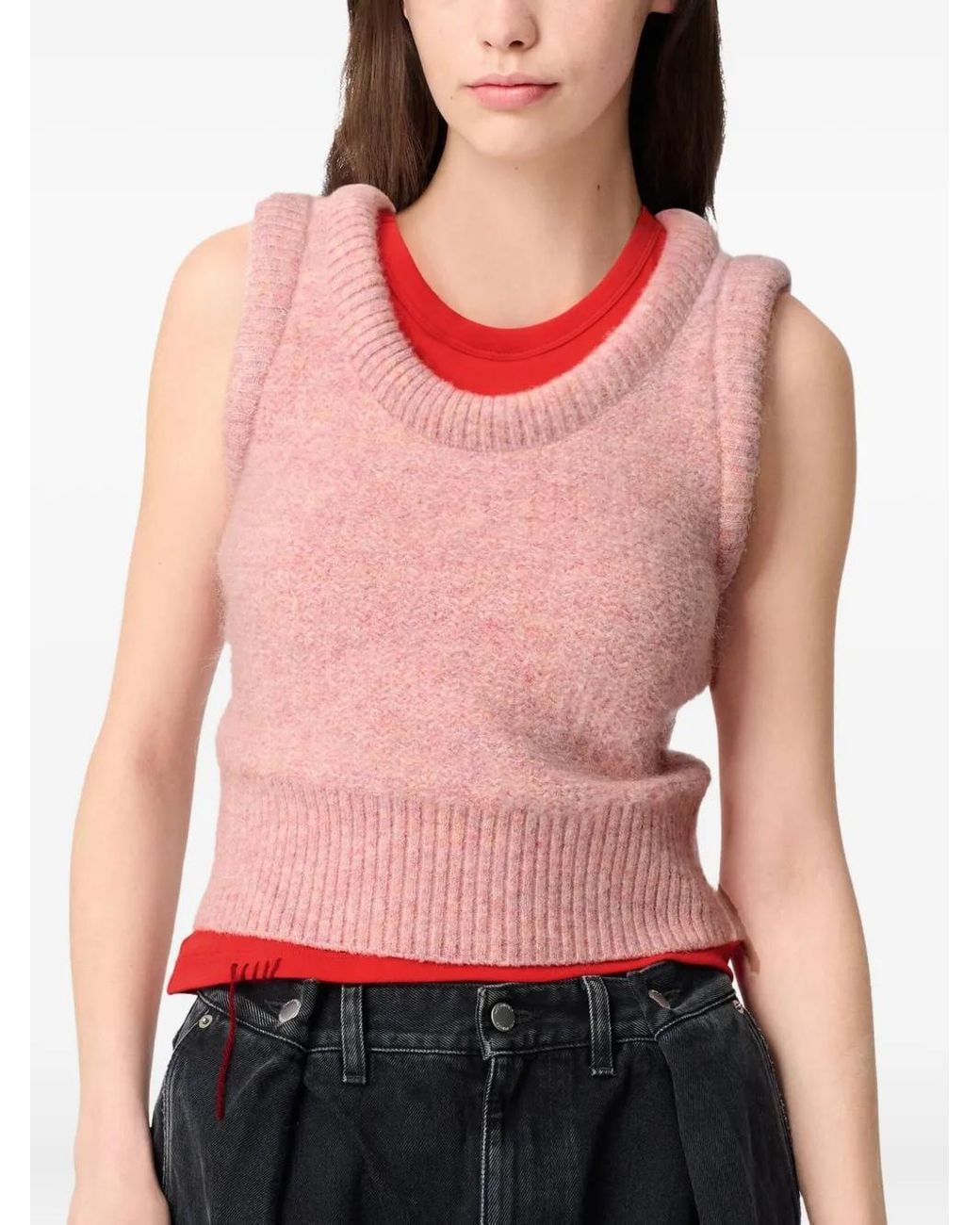 Axel Arigato Pink Anna Ribbed-Hem Cropped Sleeveless Vest