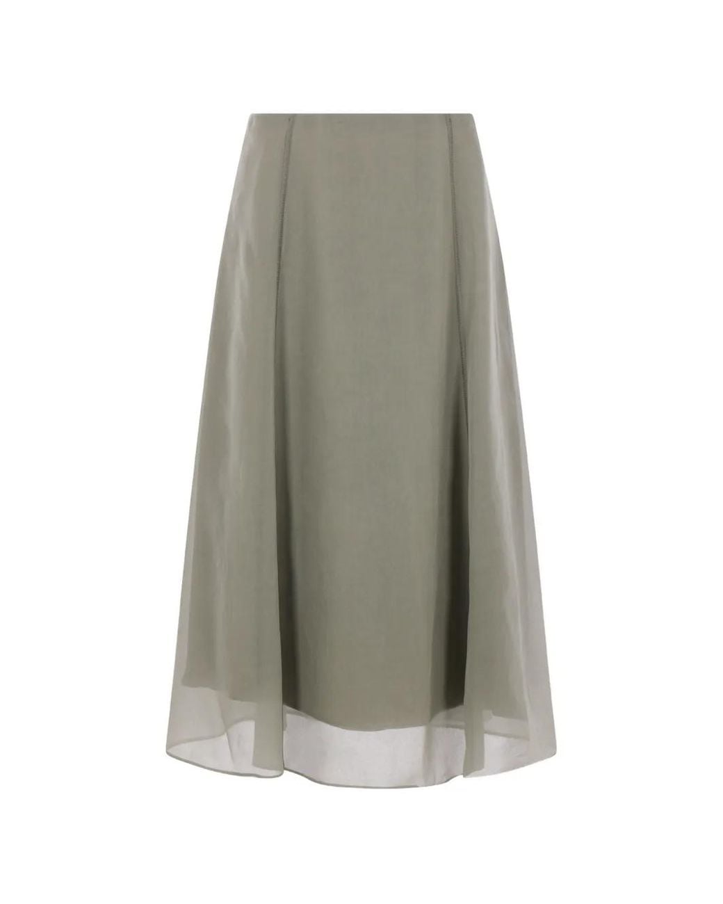 Brunello Cucinelli Gray Silk Midi Skirt