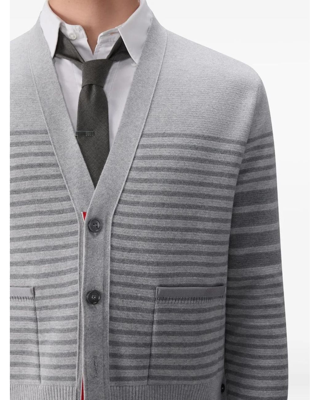 Thom Browne Gray Milano Stitch Striped Boxy Fit Cardigan for men
