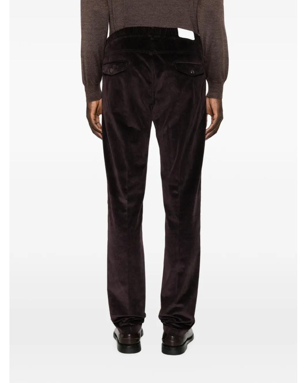 Eleventy Black Corduroy Drawstring Trousers for men