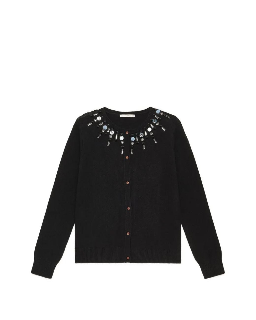 Maliparmi Black Embroidered-Neck Cardigan