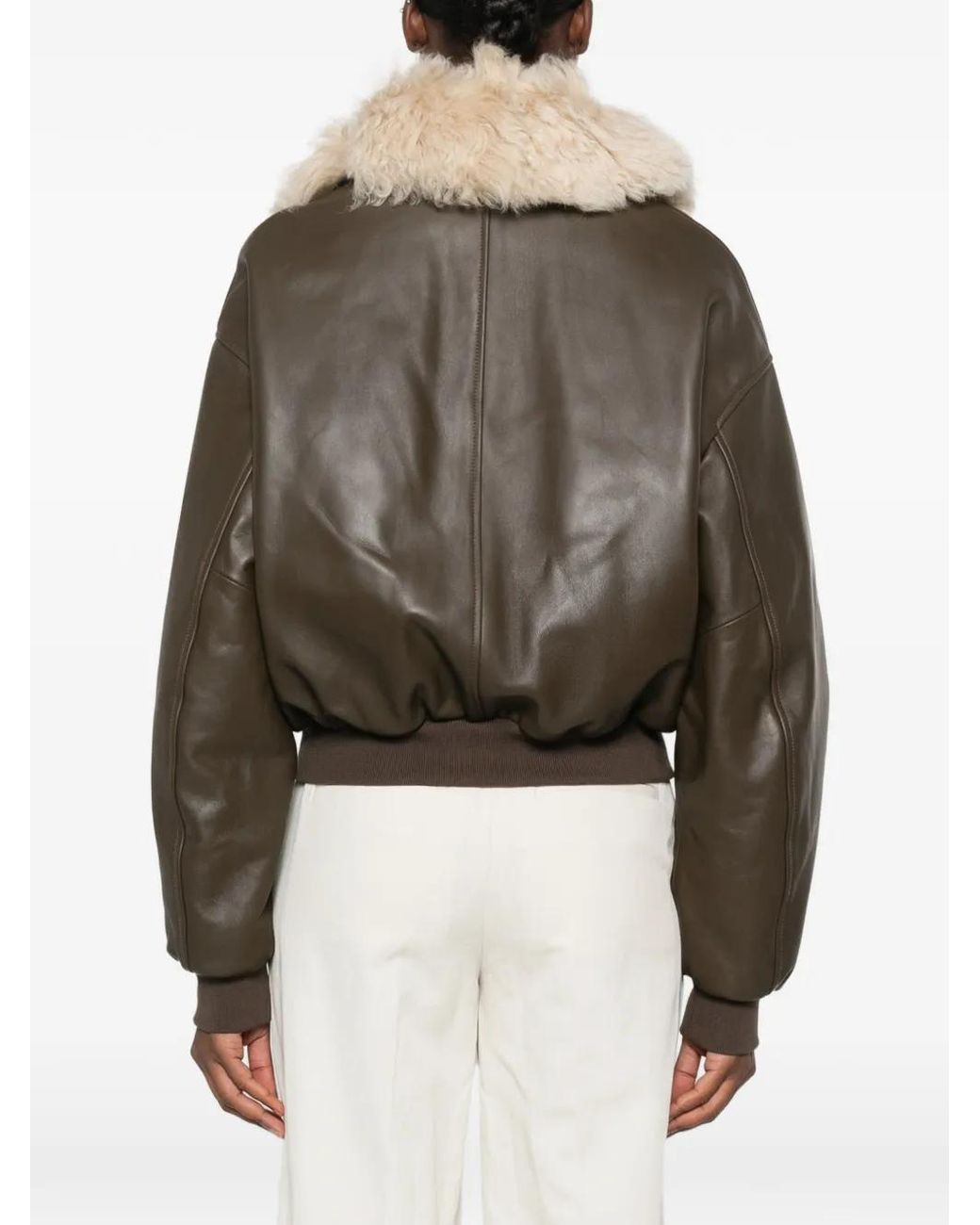 Grifoni Brown Shearling-Collar Leather Jacket
