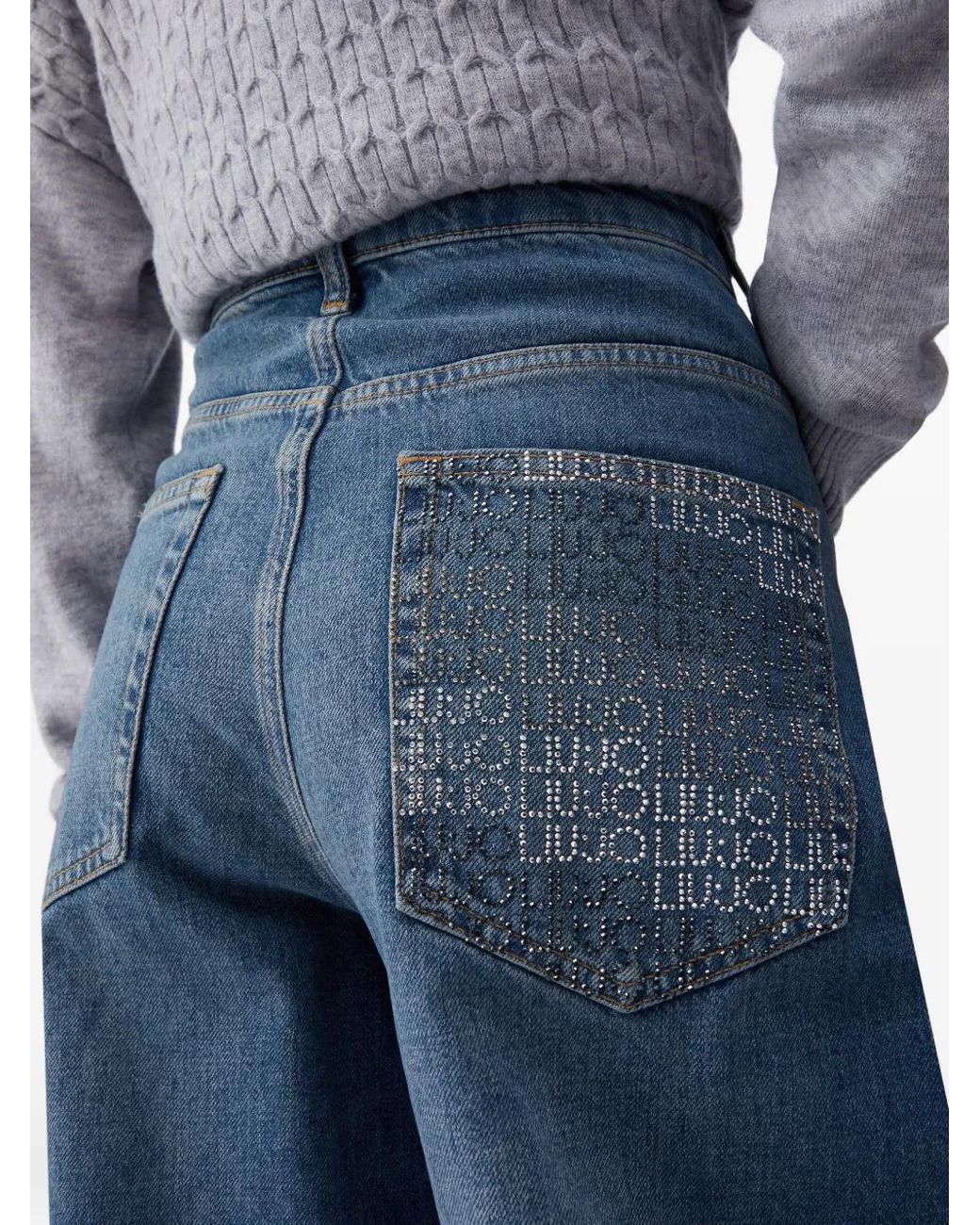Liu Jo Blue Straight-Leg Jeans With Rhinestones