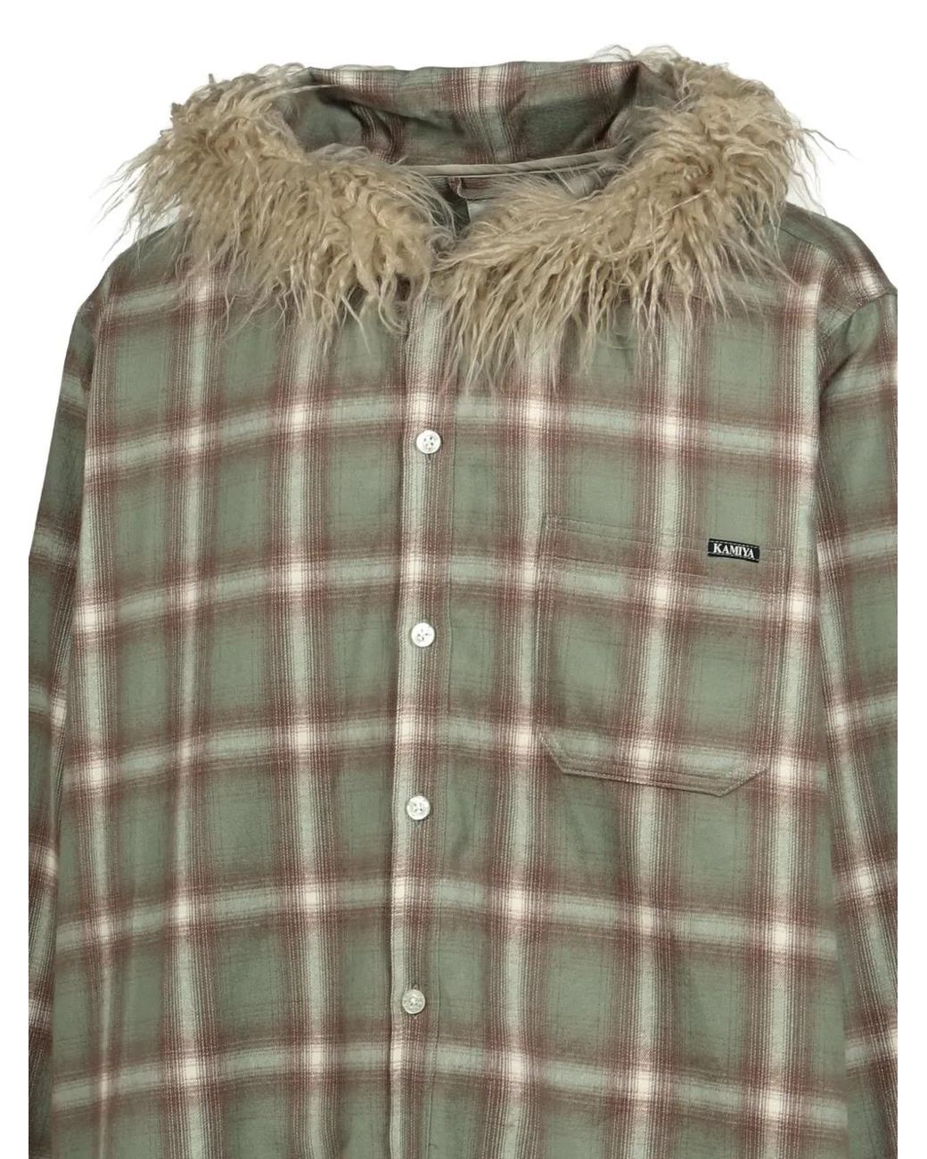 KAMIYA Green Faux-Fur Hooded Overshirt for men