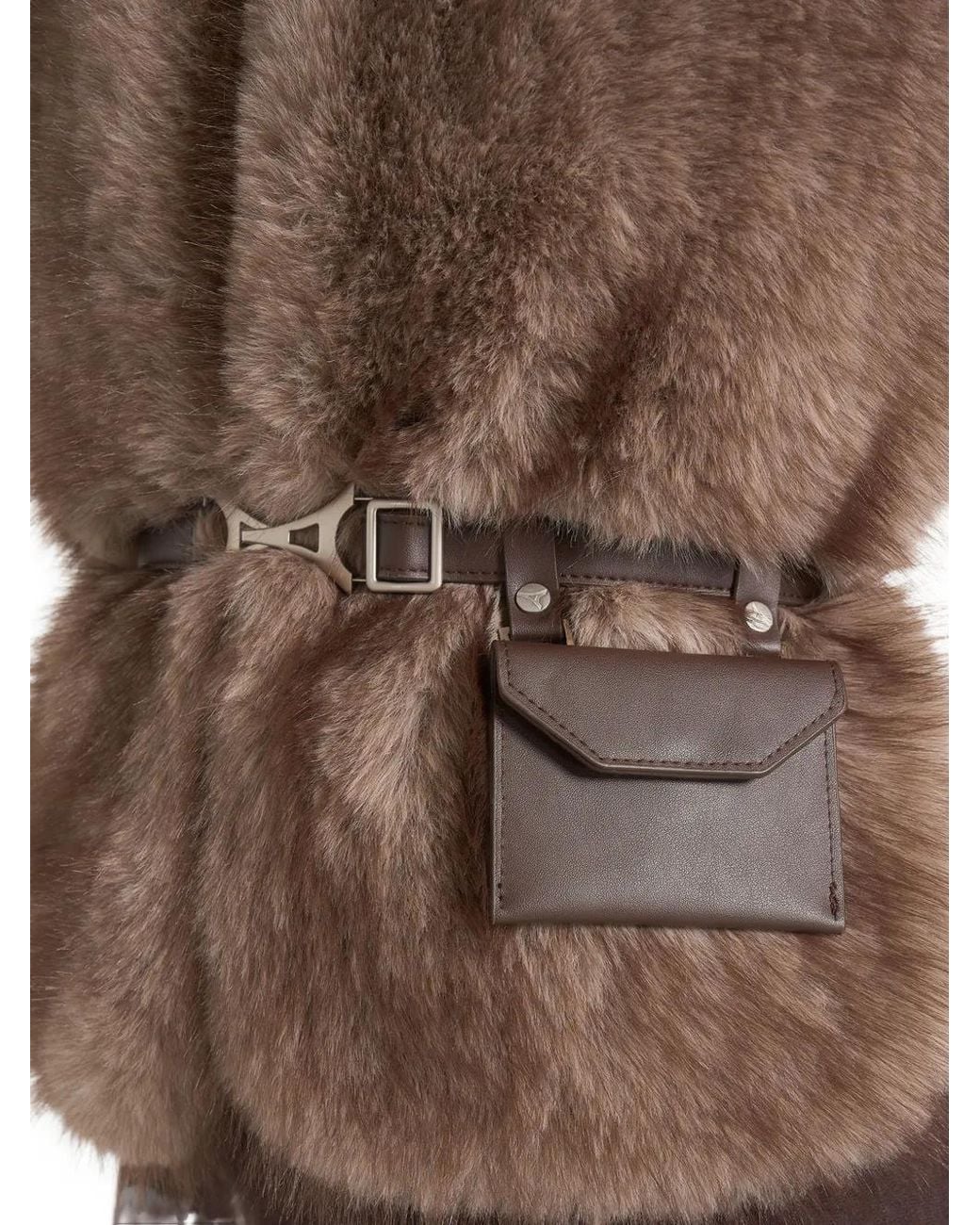 Manière De Voir Brown Greta Belted Fur Wrap Jacket With Pouch Taupe