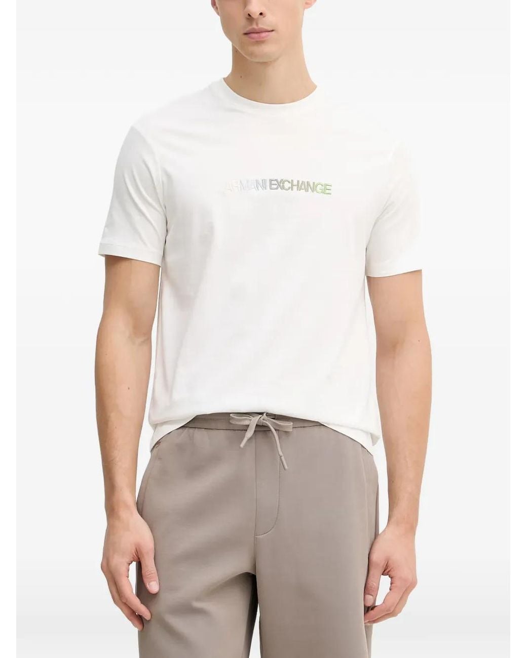 ARMANI EXCHANGE White Logo-Embroidered T-Shirt for men