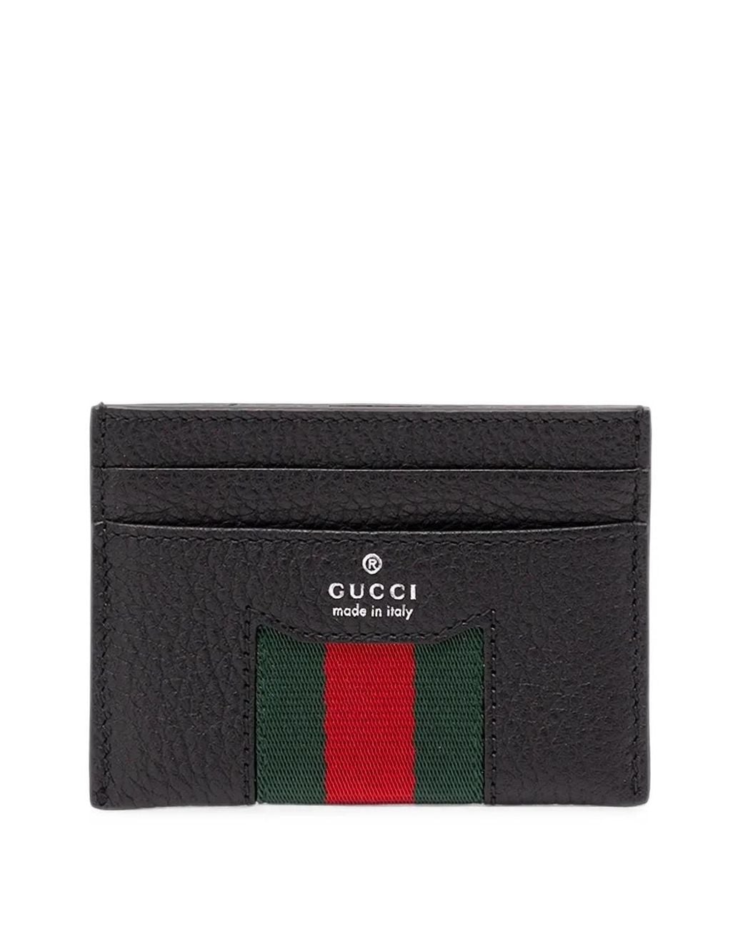 Gucci Black Web-Detail Grained Leather Card Holder for men