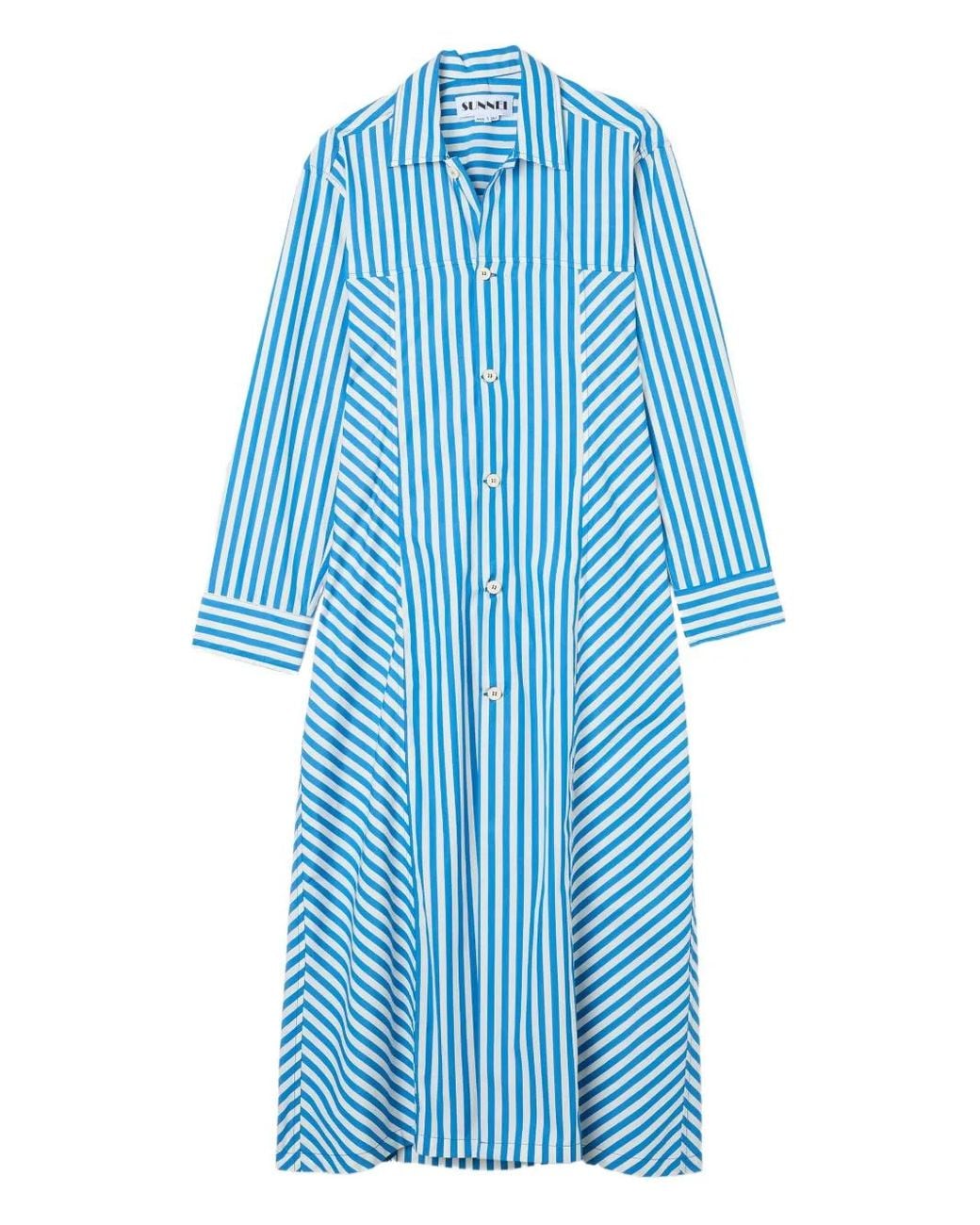 Sunnei Blue Striped Shirt Maxi Dress