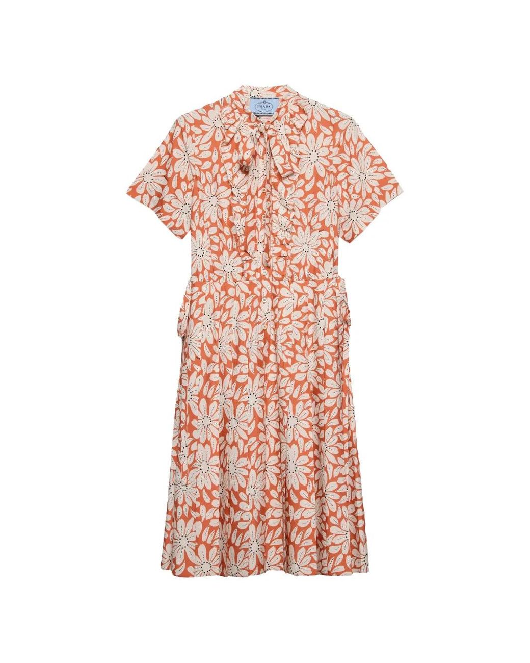 Prada Pink Printed Pleated Pongé Dress