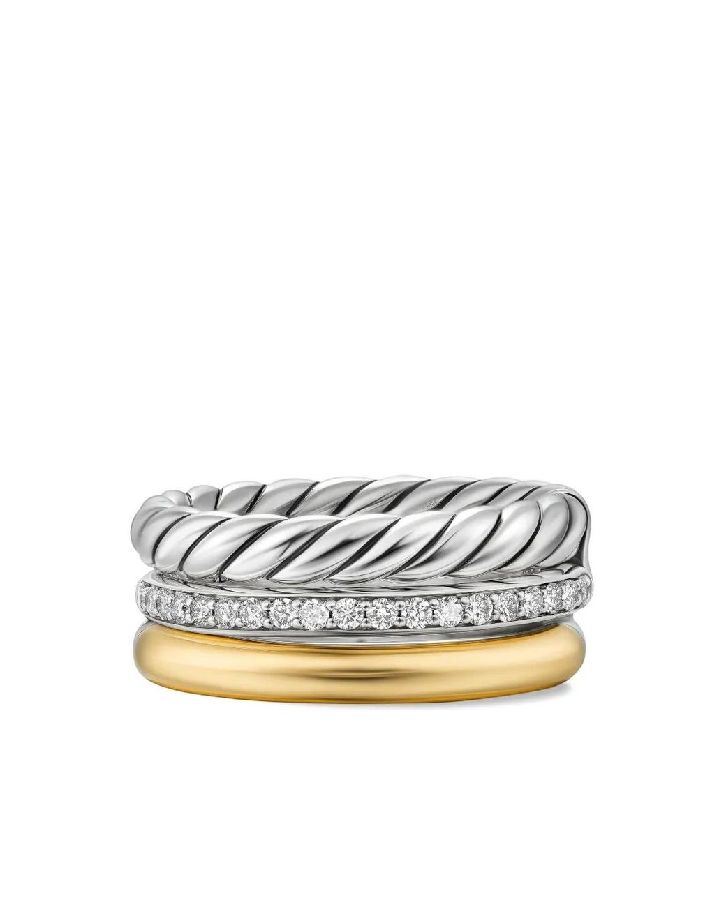 David Yurman White 18K And Sterling Dy Mercer Three Row Diamond Ring