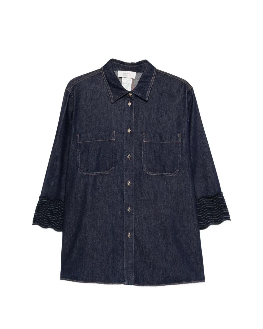 Marina Rinaldi Blue Mrsabissi Scalloped-Cuff Denim Shirt
