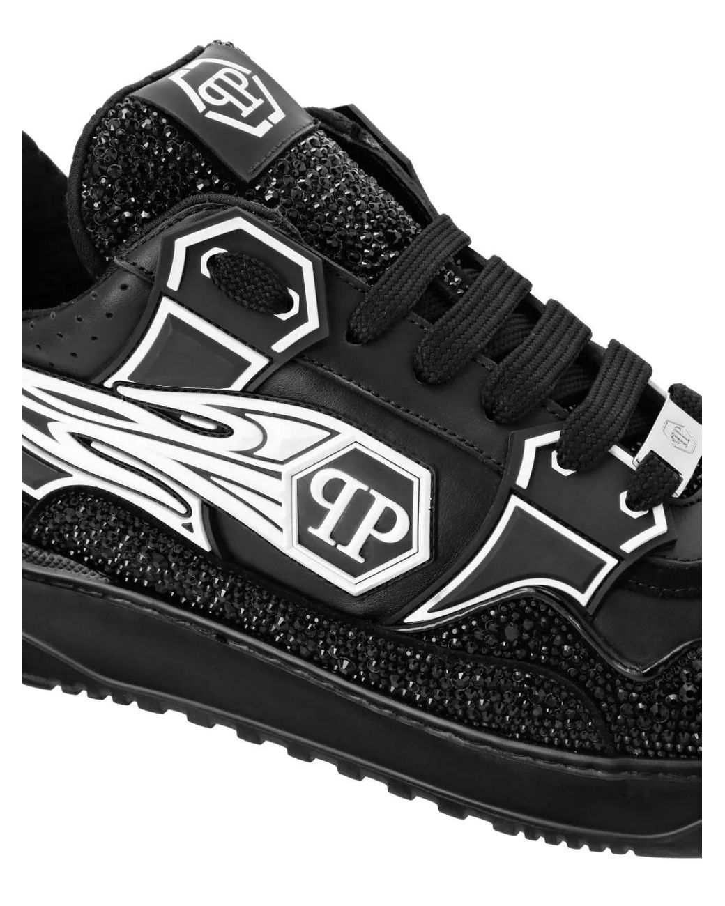 Philipp Plein Black Leather Low-Top Sneakers Moon Walker for men