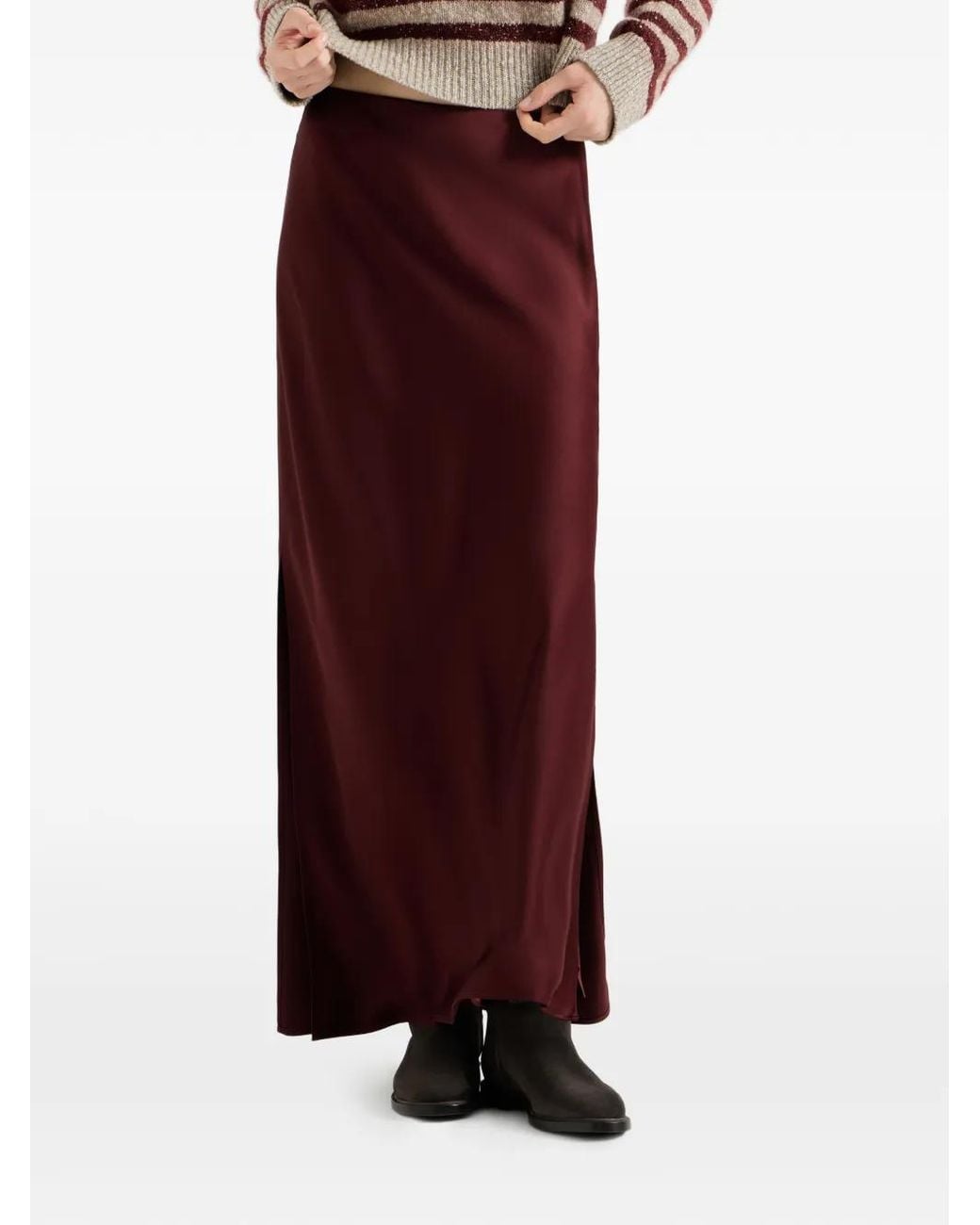 Brunello Cucinelli Purple Satin Cady Fluid Bias-Cut Skirt