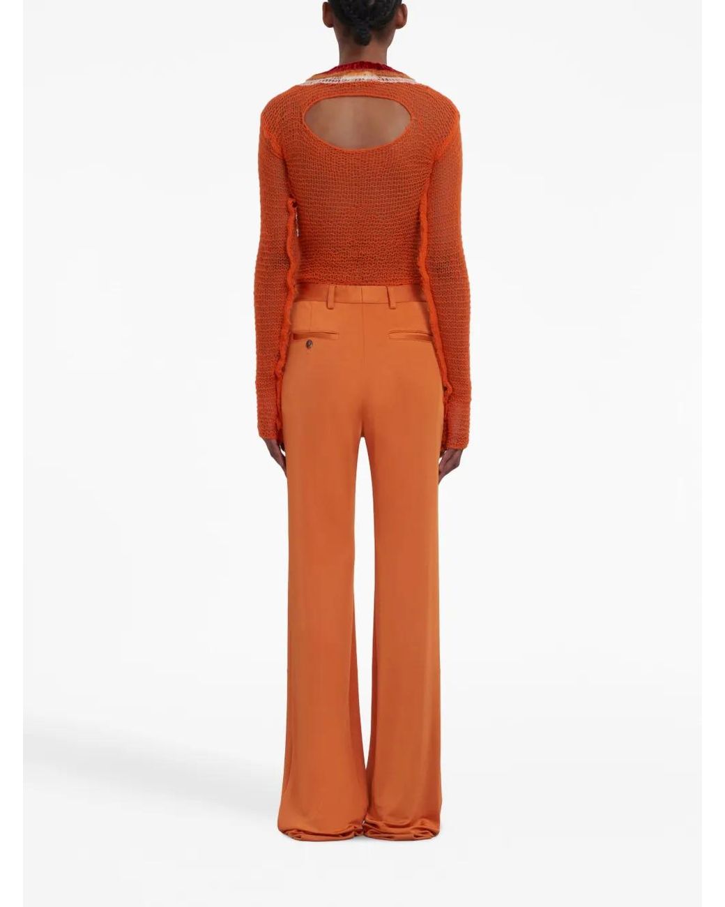 Marni Orange Pantalon Droit À Plis Marqués