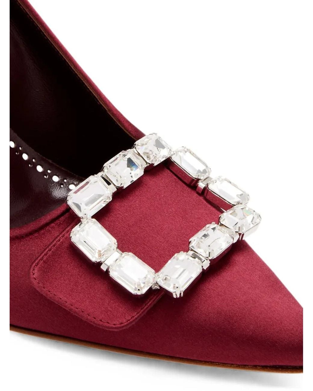 Manolo Blahnik Red Hangisi Crystal-Buckle Pumps