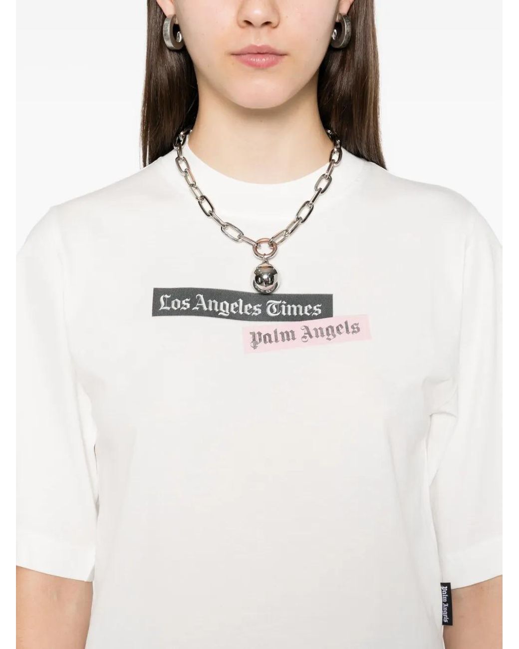 Palm Angels White Cotton T-Shirt With Print