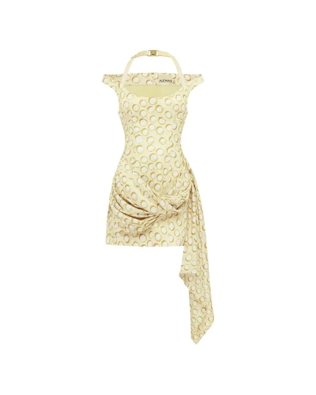 ALÉMAIS Natural Paula Polka-Dot Draped Mini Dress
