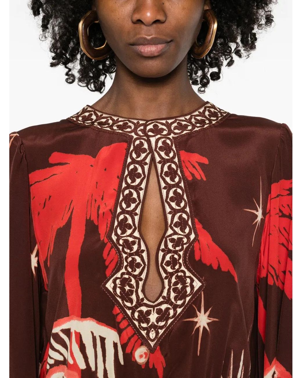 Johanna Ortiz Red Patterned Cut-Out Maxi Dress