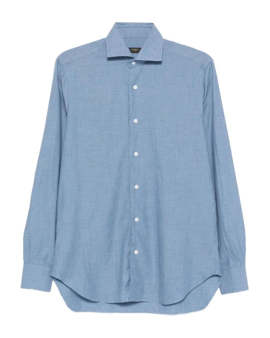 Barba Napoli Blue Long-Sleeved Cotton Shirt for men