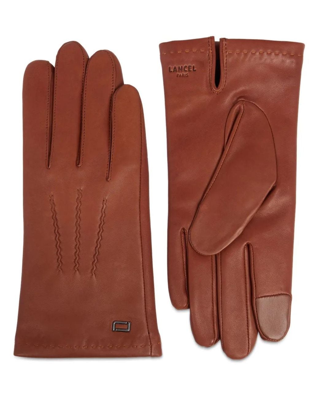 Lancel Brown Sellier Logo-Stamp Lather Gloves for men