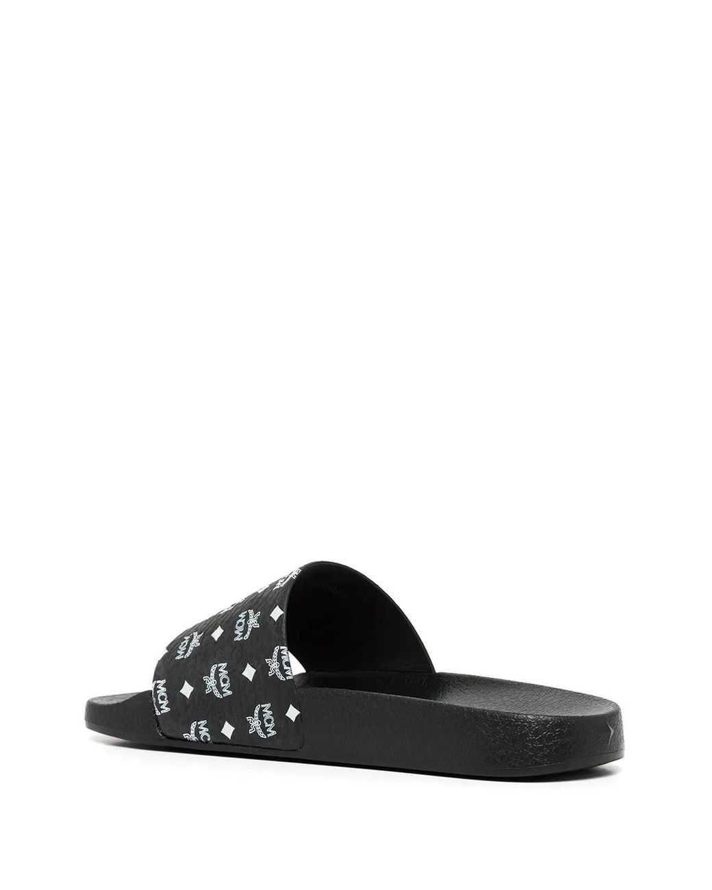 MCM Black Monogram-Print Slides