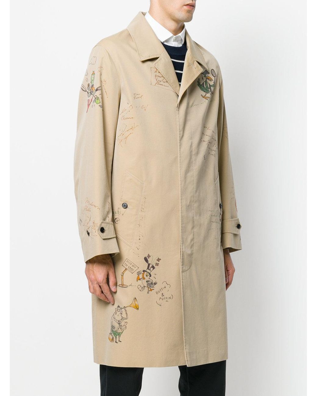 Burberry Cotton Sketch Print Tropical Trench Coat in Natural for Men | Lyst