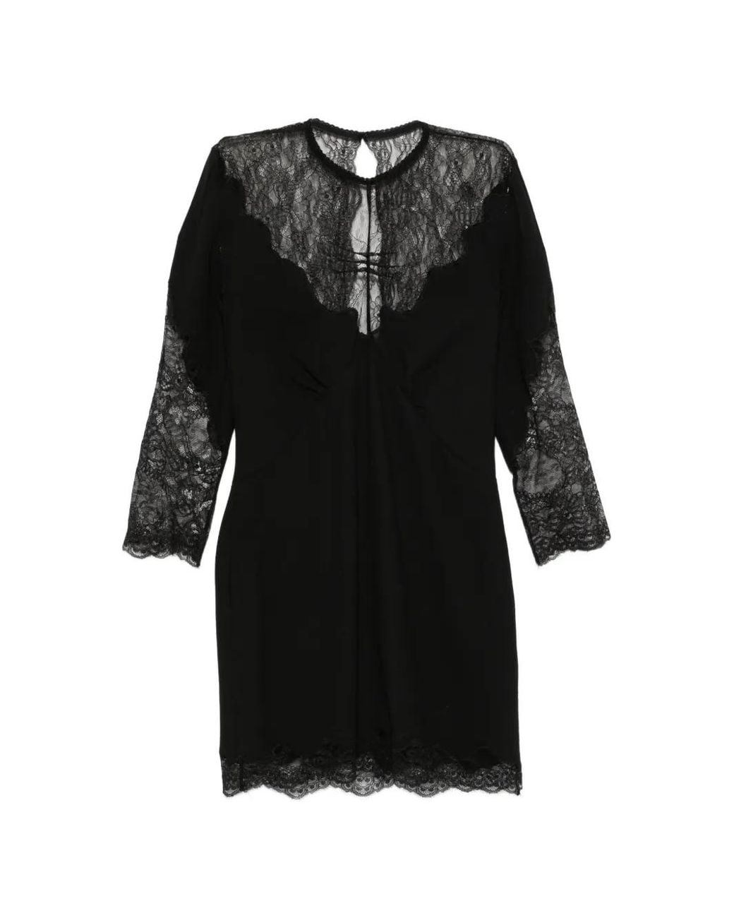 The Attico Black Lace-Trimmed Long-Sleeve Mini Dress